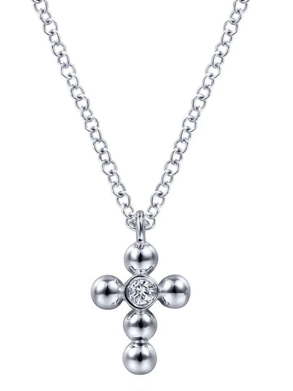 Sterling Silver Cross Necklace with Diamond